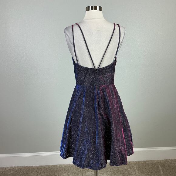 XSCAPE Glitter Knit Mini Fit and Flare Size 10 Black Iridescent Strappy Back - Picture 2 of 14